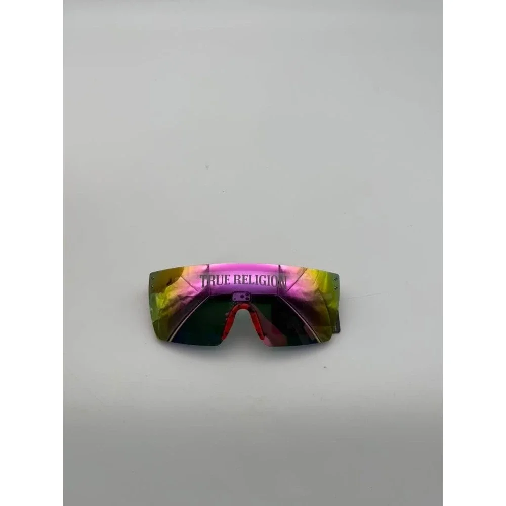 True Religion Black Shield Sunglasses - Silver Mirror Lens Futuristic Y2K Style‎
